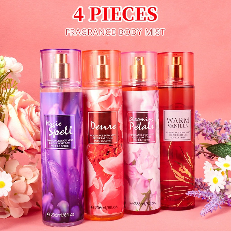 Body Spray for Women 4-Pack 8.4oz Each - Floral & Fruity Hair & Body Fragrance Mist Set 20 Scents Long Lasting Daily Use Gift