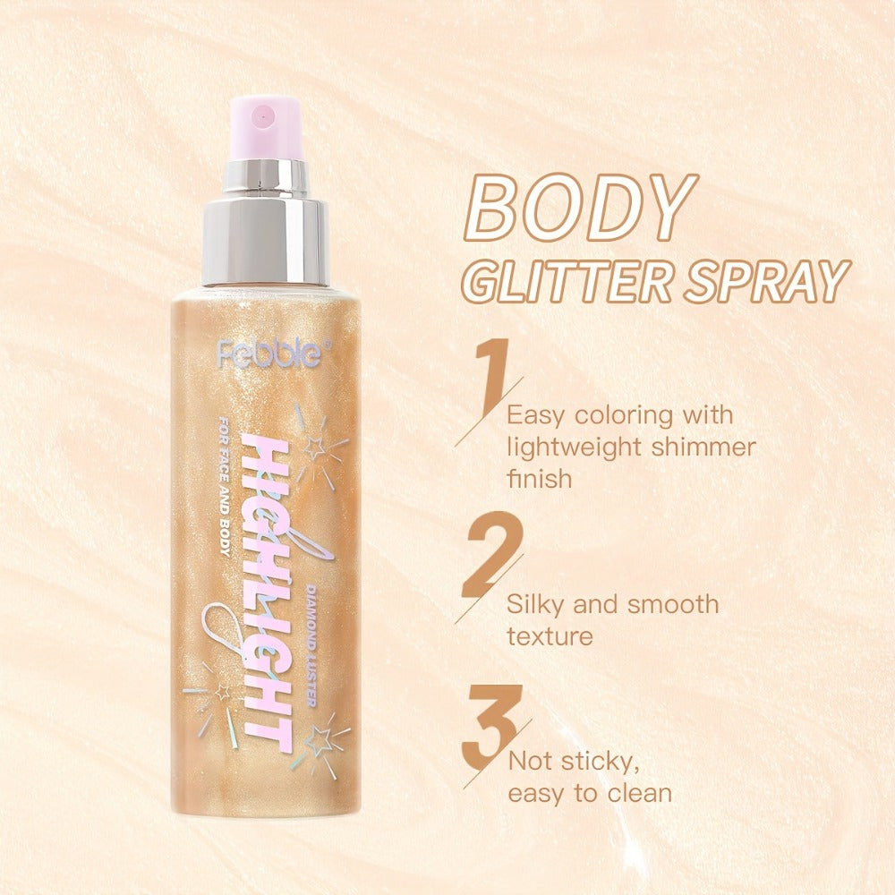 Glitter Spray for Body Face Hair Long-Lasting Luminous Shimmer Spray Lightweight Non-Greasy Radiant Glow Makeup for Festival Party Everyday Wear 4 Shades