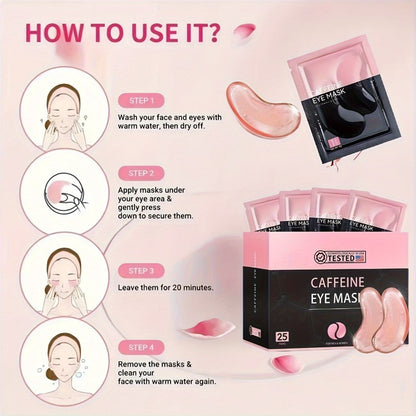 Eye Patches for Dark Circles & Puffiness - Caffeine Collagen Under Eye Mask, Anti-Wrinkle Gold Eye Bags Treatment Skin Care, 25 Pairs