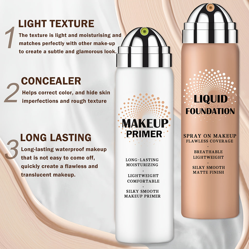4 Colors Liquid Foundation And Primer Set, Long-Lasting Liquid Foundation, CC Cream BB Cream Foundation, Suitable for Mature Skin, Independence Day/ - 02 Beige