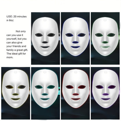 Portable LED Facial Mask Machine 7-Color Light Therapy USB Rechargeable - Lightweight Plastic Home Beauty Care Device for Skin Rejuvenation Anti-Aging Acne - Gift for Girlfriend Women