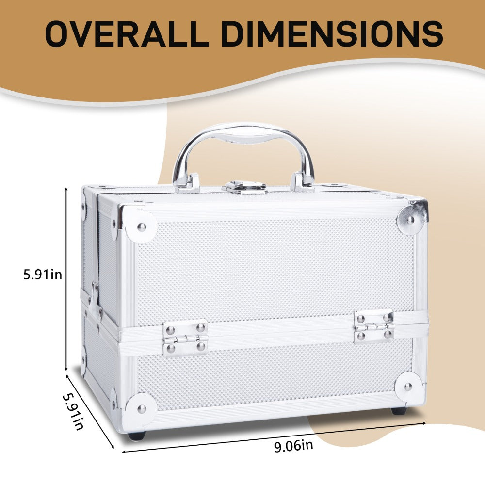 Professional Makeup Train Case, Large Capacity Aluminum Cosmetic Trolley Organizer, Portable Jewelry Storage Box with Adjustable Dividers & Lockable Keys, Travel Makeup Artist Tool Box