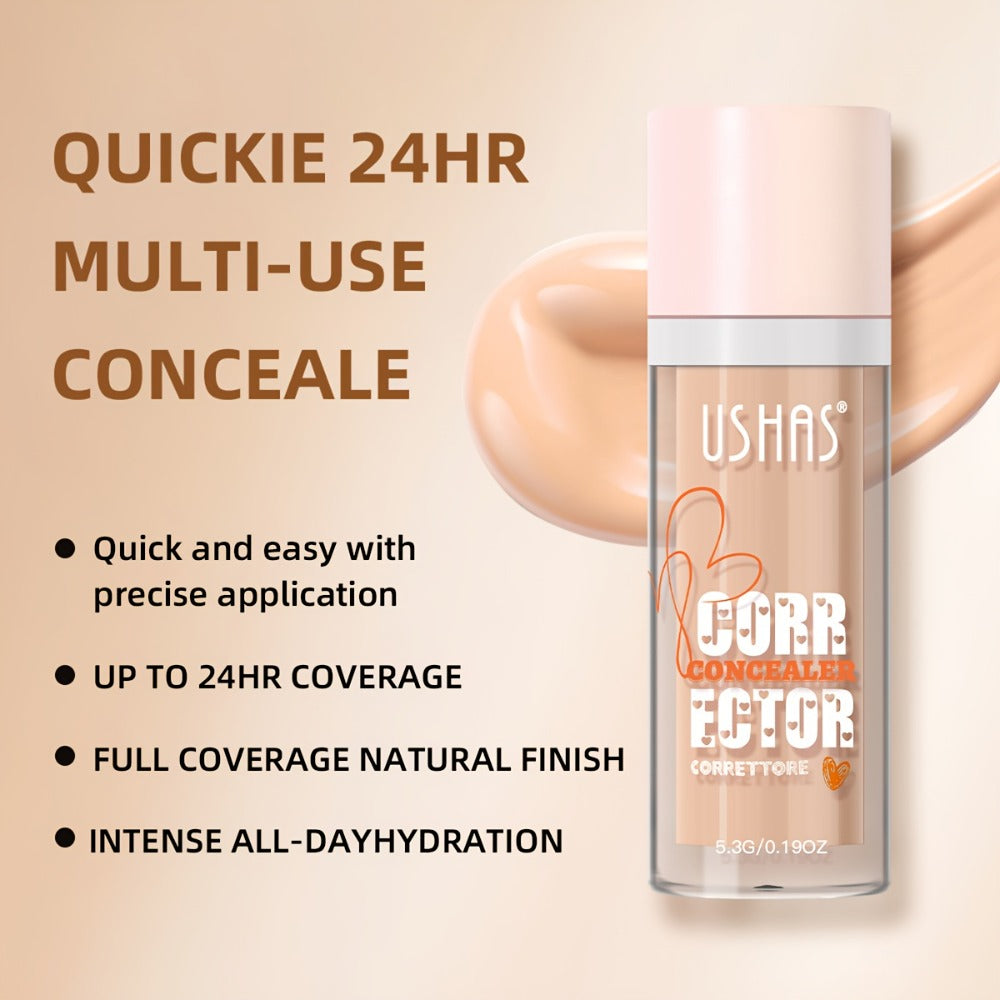 USHAS Liquid Concealer - 12 Shade Range, Full-Coverage Waterproof & Buildable Coverage, Self-Applying Applicator Brush Tip, Long-Lasting Non-Cakey Formula for Sensitive/Combination/Oily Beige - Instantly Cover Dark Circles,, Blemishes