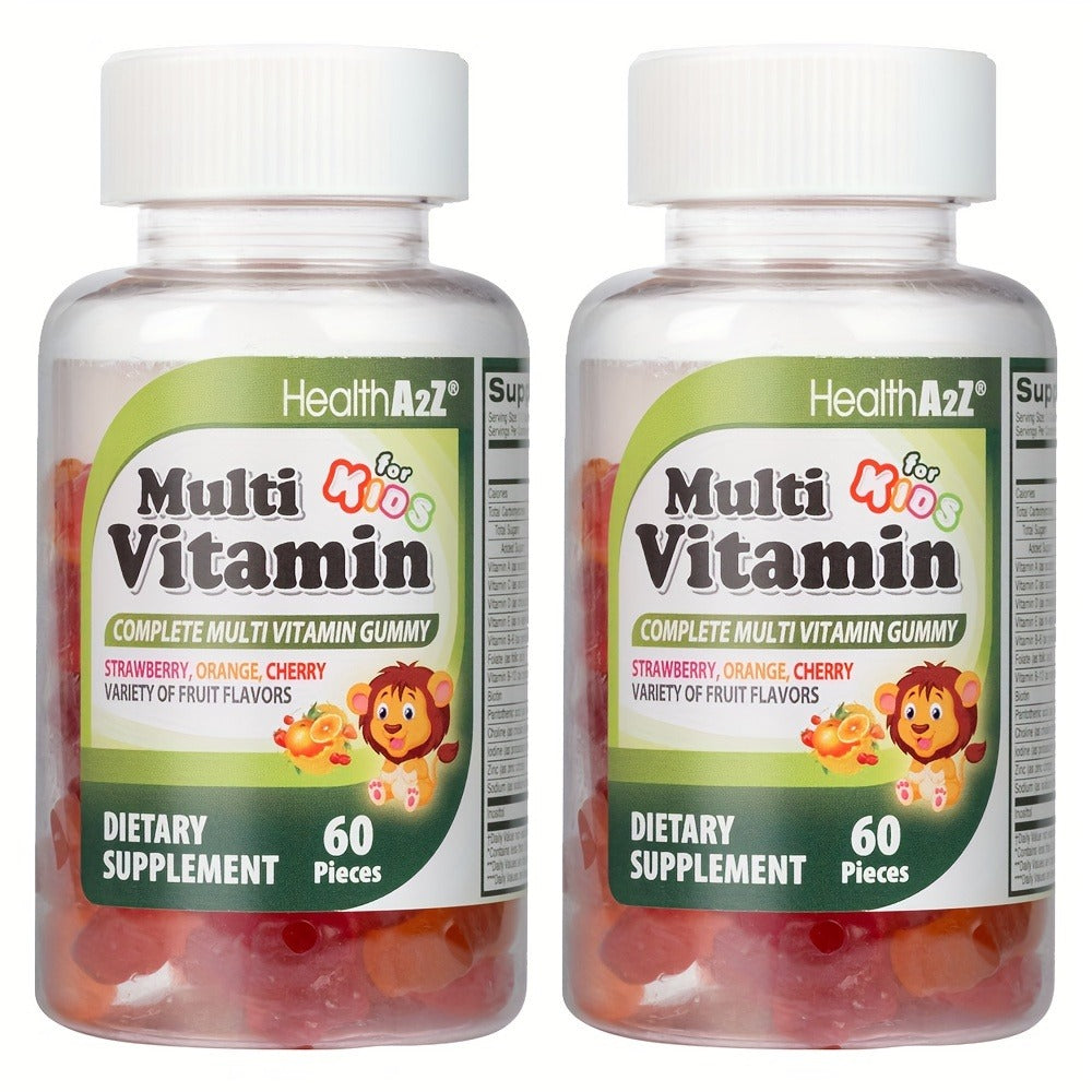 Kids Multivitamin Gummies 60ct with D3, Vitamins A, C, E, B6, B12, Folic Acid, Zinc & Choline for Brain, Eye, Bone & Immune Support, Appetite Boost & Healthy Growth for Children