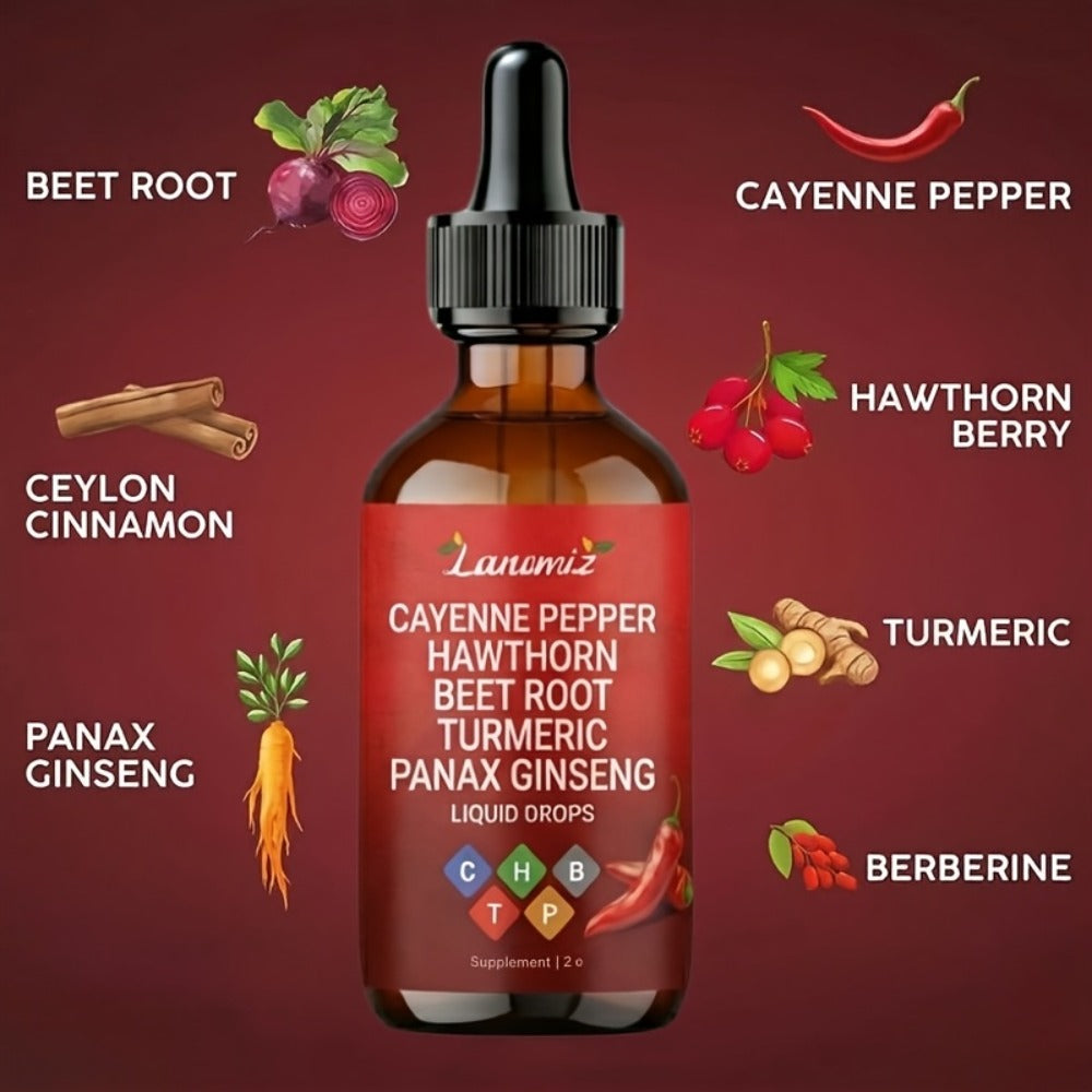 [Father's Day Special] Cayenne Pepper Supplement Liquid Drops, All-in-One Liquid Supplement with Cayenne, Beet Root, Turmeric, Hawthorn, Ginseng & Ceylon Cinnamon. 2fl.oz Daily Health Drops. Allergy-Friendly & Unisex. Father's Day Special, Local Warehouse