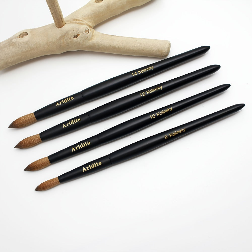 Aridito Kolinsky Round Head Acrylic Nail Art Brush Black Wooden Handle For Professional Manicure Home Salon(#8, #10, #12, #14)