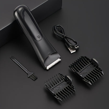 Men's Electric Groin Body Hair Trimmer Ceramic Blade USB Rechargeable Dry Wet Shaver 2 Protective Covers 500mAh Lithium Battery Valentine Father's Day Gift