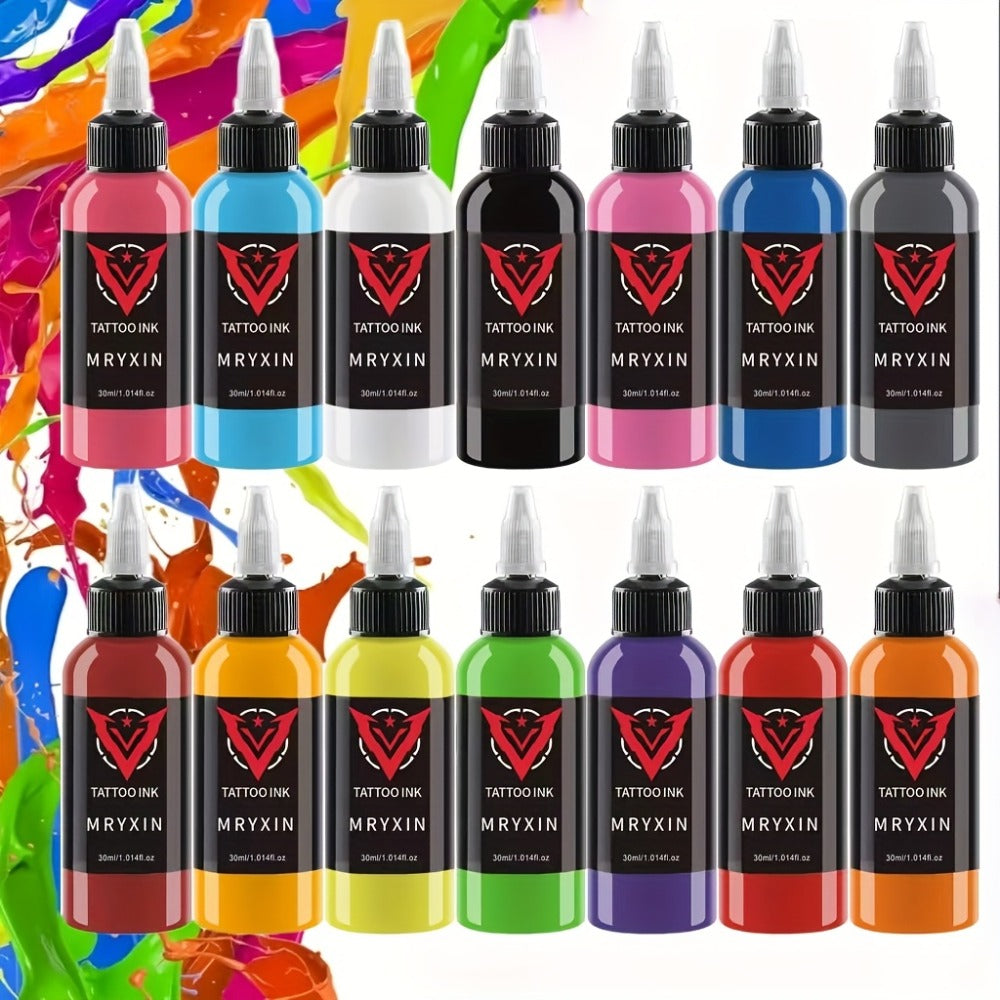 14-Color Premium Tattoo Ink Set 1.014 Ounces Each, Long-Lasting, Suitable for Body Art And Painting, Fragrance-Free, Color, Tattoo Ink, Body Art, Valentine'S Day Gift