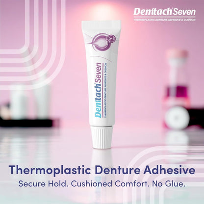 Denture Adhesive 7-Day Hold Thermoplastic Cushion Reliner Zinc-Free No-Glue Secure Grip for Upper Lower Dentures Comfortable All-Day Wear Denttach 2 Pack 0.71oz Each