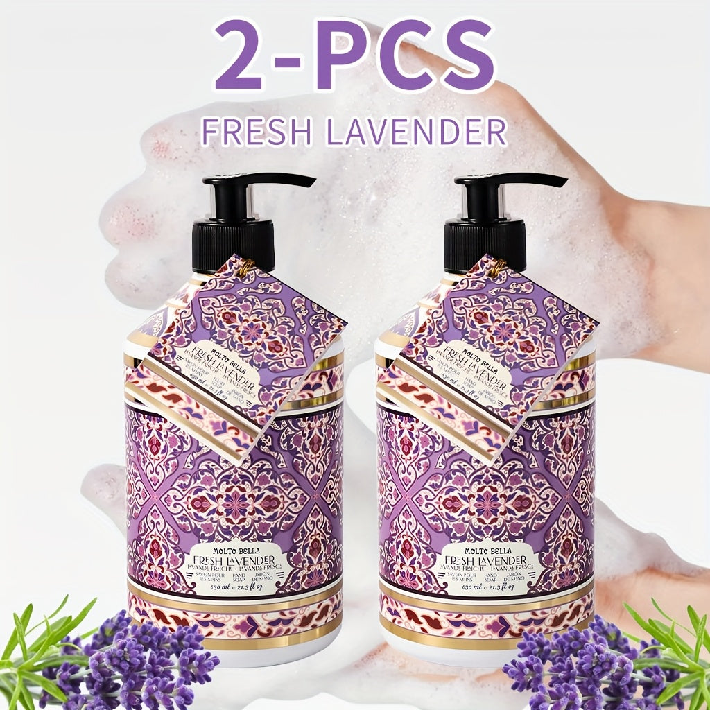 2 Bottles (21.3fl.oz Each) Liquid Hand Soap Suitable for All Skin Types, 6 Scent Infused Foam Formula with Floral Press Bottle, Ethically Made Gel & Fragrance for Hands, Hygienic Cleaning for, Office, Travel -