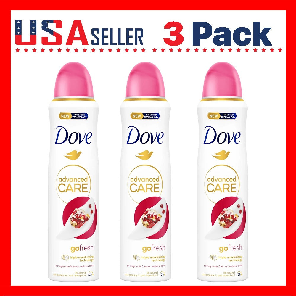 Dove Go Fresh Pomegranate & Lemon Verbena Grass Body Spray 150ml (5oz) x [3 Pack] Deodorant for Women, Long Lasting Fresh Floral Fruity Scent, Quick Dry Invisible Spray, Non-Sticky Lightweight Daily Body Deodorant, Gym Travel Essential