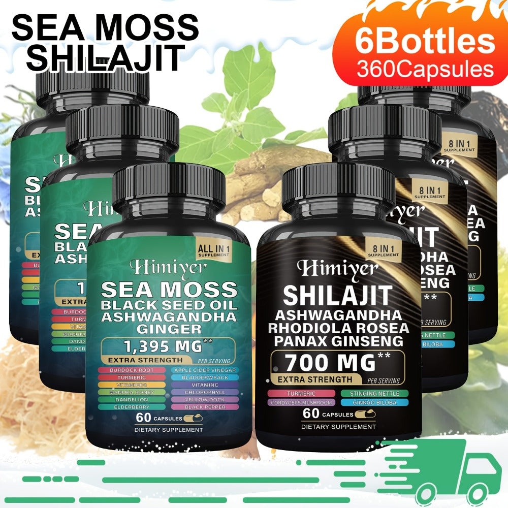 More Bottles for More Discounts-Sea Moss 7000Mg, Black Seed Oil 4000Mg, Ashwagandha 2000Mg, Ginger And Rhodiola Rosea 1000Mg, Panax Ginseng 1500Mg, All in 1 Supplements