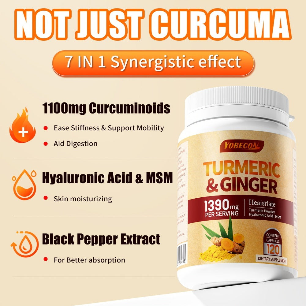 [Turmeric Supplement] Sports Support, Skin And Digestion Health Helps Maintain Vitality And, Contains Black Pepper, Family Pack And Winter Gifts, 120 Powder Capsules