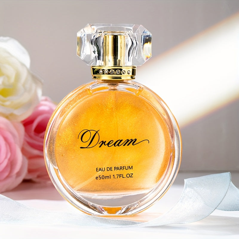 Dream Eau de Parfum for Women - Golden Hour Sand Flow Floral Scent with Luxurious Golden Liquid Fragrance & Elegant Rose Accents, 1.7fl.oz EDP, Perfect Holiday Gift for Her, Luxury Perfume, Opulent Perfume Bottle, Sparkling Light Reflection