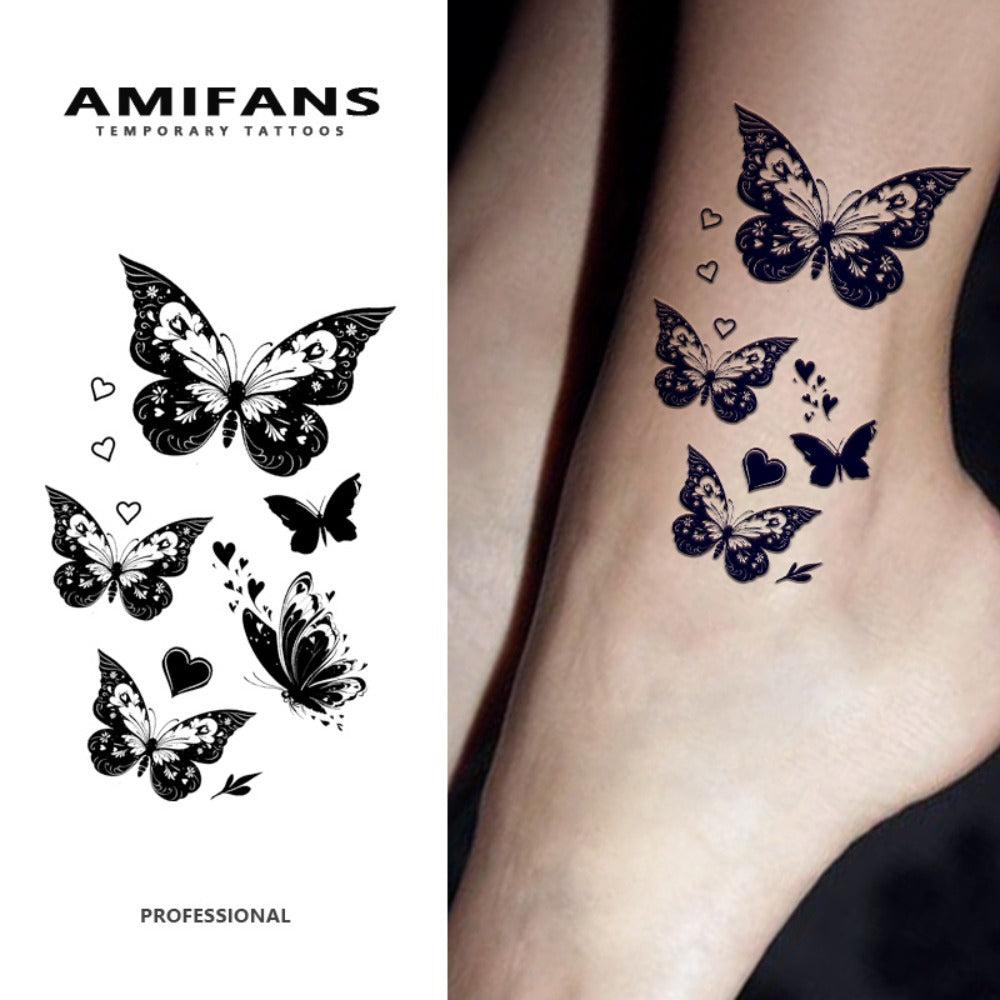 3 Sheets AMIFANS Semi-Permanent Butterfly Tattoo Stickers, 2. 3" x 3. 9", Realistic Navy Blue Flying Butterflies, Long-Lasting 1-2 Weeks, Professional Temporary Tattoos for Adults, Arm and Leg Body Art