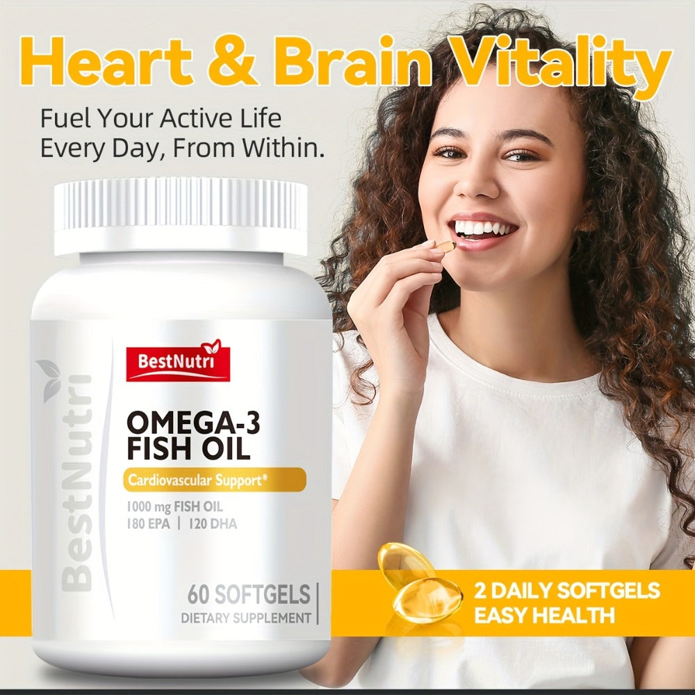Omega-3 Fish Oil - 2000mg Per Serving, EPA & DHA for Brain Vitality & Heart Health, Cold - Extracted, CGMP, Suitable for Young Adults & Adults - Omega-3 PRO (60 Sgels); Omega-3 PRO (90 Sgels); New Upgrade (60 Sgels); New Upgrade (90 Sgels)