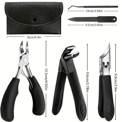 Nail Clippers Set 6 Piece Heavy Duty for Thick Toenails & Ingrown Nails – Ultra-Wide Slanted Blades Toenail Lifter Nail File Large Cutter, Ergonomic Pedicure Kit for Men Seniors