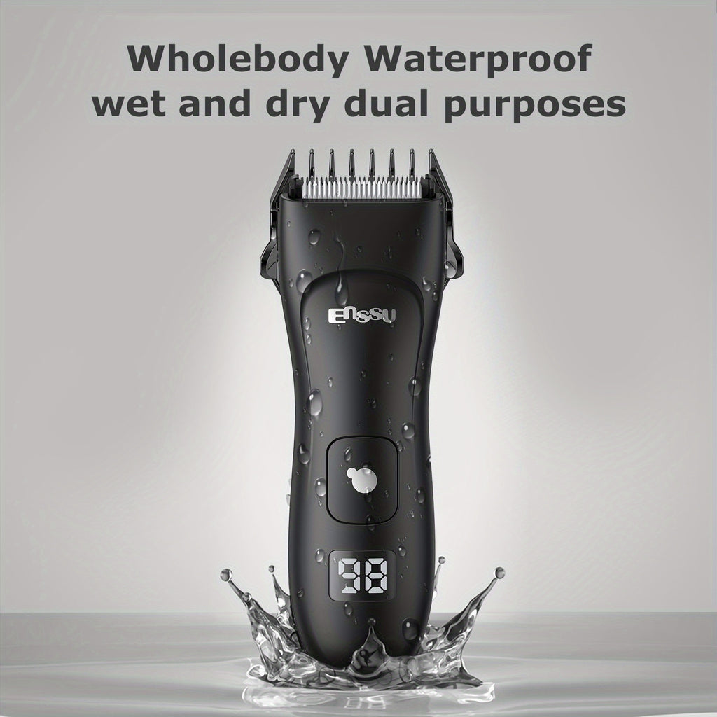 Professional Body Hair Trimmer, IPX7 And Replaceable Blade. LCD Display Screen, Men's Private And Full Body Electric Hair Clipper, Interchangeable Ceramic Blade Beauty Special, Men's Bikini Trimmer, Best Gift for Friends And Family ES030