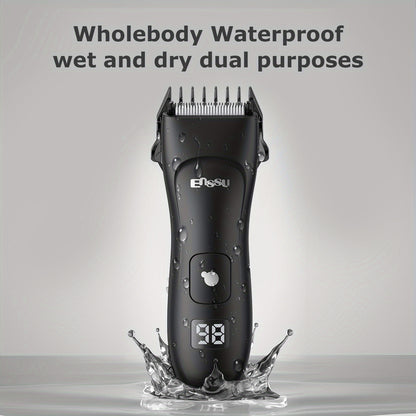 Body Hair Trimmer IPX7 Waterproof Electric Groomer for Men Replaceable Ceramic Blade LCD Display Full Body Bikini Private Parts Trimmer Shaver Gift