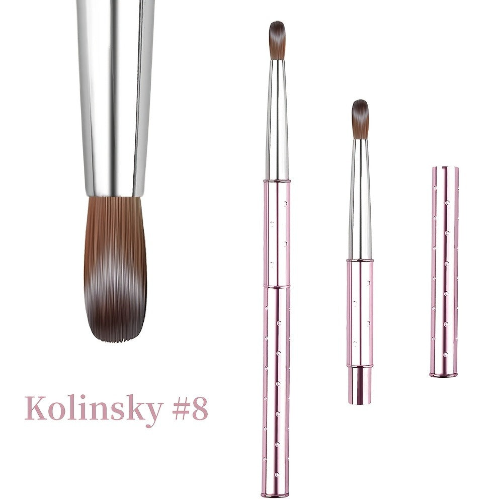 Size #8-#12 Kolinsky Acrylic Nail Brush Sparkling Pink Metal Handle Nail Art Brushes for Acrylic Application Professional Nail Extension Manicure Tool
