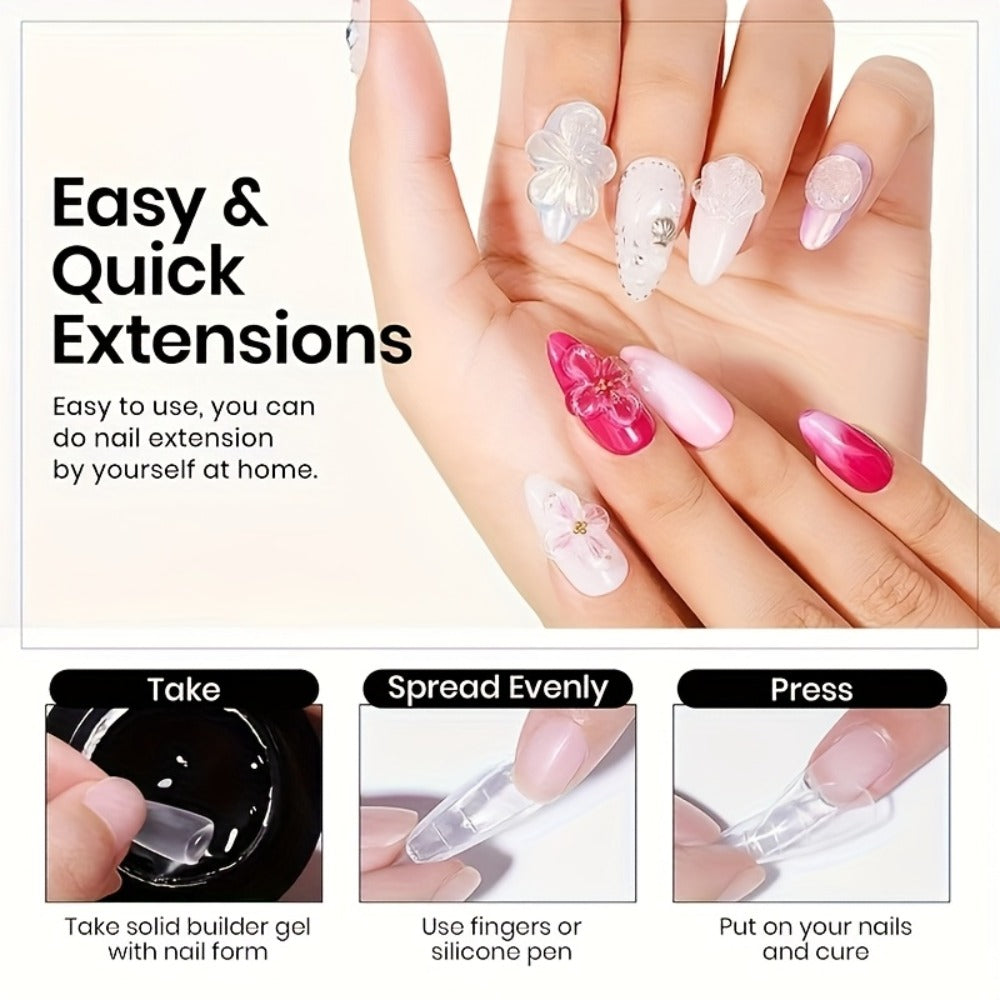 Poly Nail Extension Gel Clear 100g 2-Piece Set - Non-Stick Odorless Soak-Off LED Gel for 3D Sculpture, Rhinestone Adhesive & Nail Art, Home & Salon Use