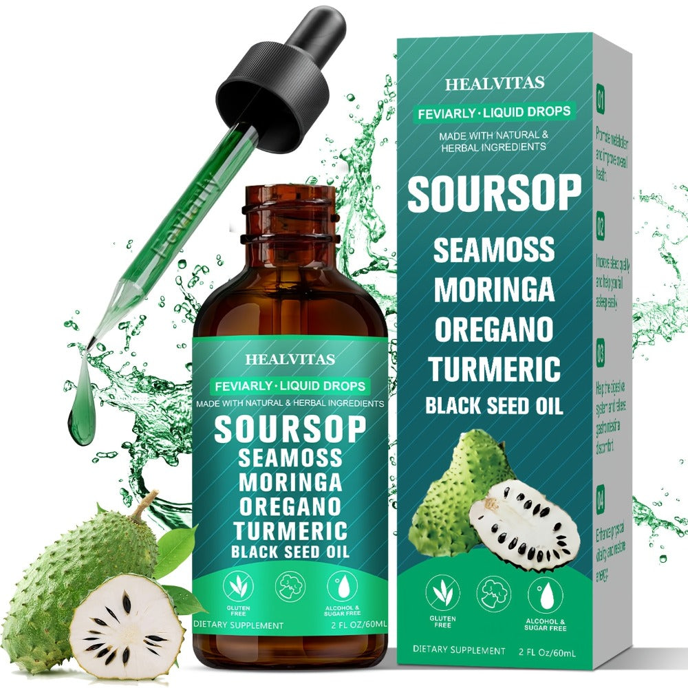 [Herbal Extracts For Health] Soursop Bitters Liquid Drops, Soursop Bitters, 10 In 1 With Sea Moss, Oregano, Ashwagandha, Moringa, Turmeric, Black Seed Oil | Herbal Extracts For Overall Health | Highly Absorbable Natural Formula