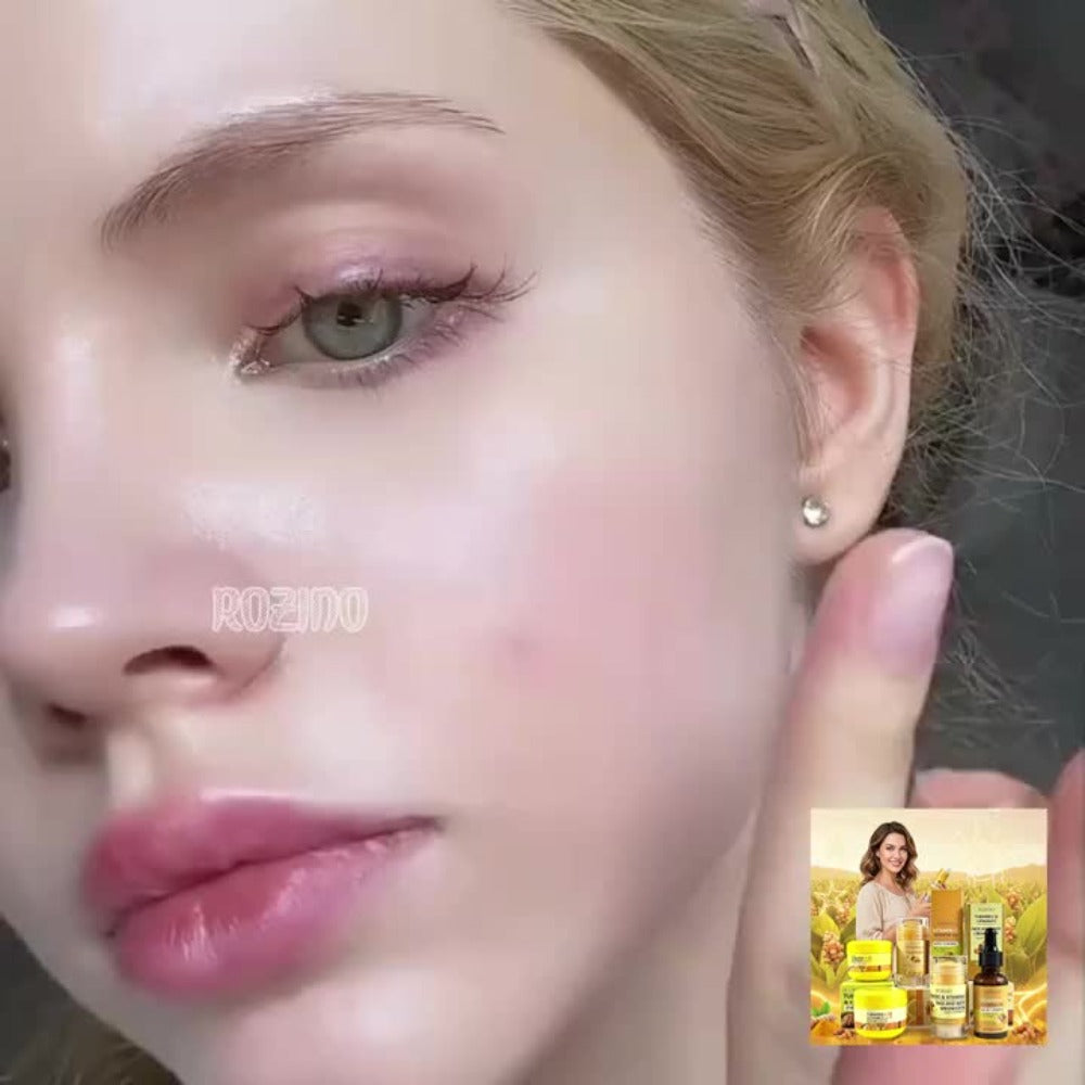 5pcs Turmeric Vitamin C Facial and Hand Foot Care Set, Hydrating Moisturizing Cream with Fine Texture, Instant Hydration, Brightening, Plumping Light Beige, Softens, Smooths, and Balances Light Beige