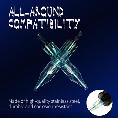 Tattoo Cartridge Needles Mixed Sizes 50pcs — Round Liner Shader Magnum Disposable Sterilized Safety Needles for Tattoo Machine Pen Professional Body Art Supplies