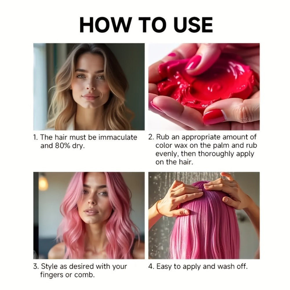 Hair Color Wax Temporary - Instant Hair Dye Wax for Parties Cosplay Festivals - Strong Hold Styling Wax with Vibrant Color for All Hair Types Men Women Kids