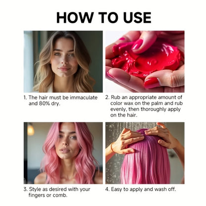 Hair Color Wax Temporary - Instant Hair Dye Wax for Parties Cosplay Festivals - Strong Hold Styling Wax with Vibrant Color for All Hair Types Men Women Kids