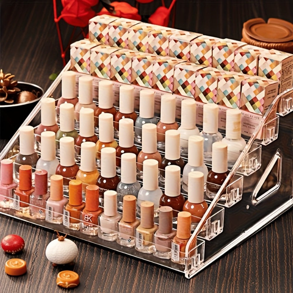 Acrylic Nail Polish Display Stand 4 Tier Transparent Organizer Rack Gel Polish Holder Makeup Shelf for Nail Studio Salon Home Countertop Storage No Assembly Tools Needed Formaldehyde-Free