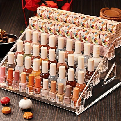 Acrylic Nail Polish Display Stand 4 Tier Transparent Organizer Rack Gel Polish Holder Makeup Shelf for Nail Studio Salon Home Countertop Storage No Assembly Tools Needed Formaldehyde-Free