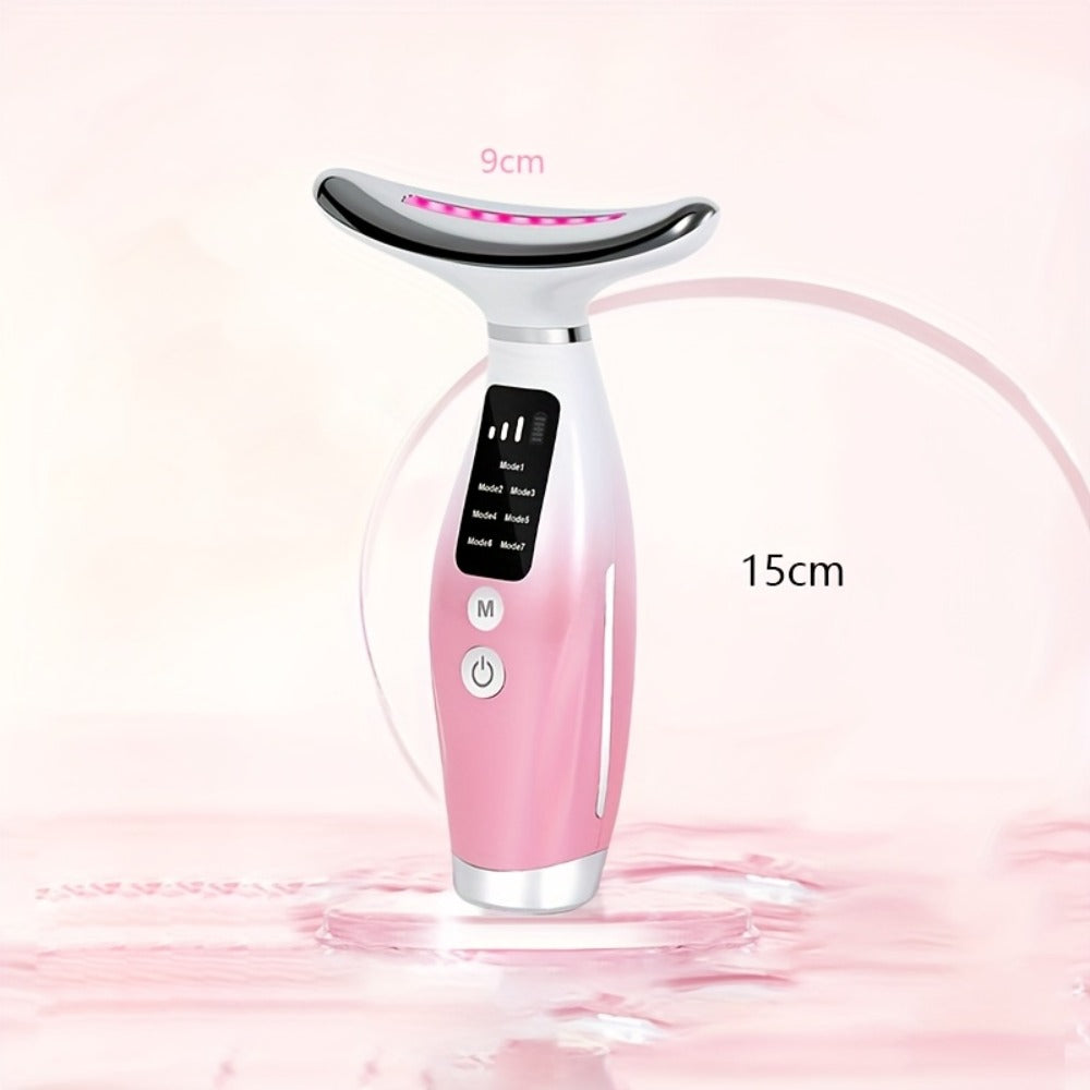 LED Face Neck Shoulder Massager 7-Color Light Therapy Multiple Adjustable Modes USB Rechargeable Facial Beauty Instrument Skin Care Gift for Girls