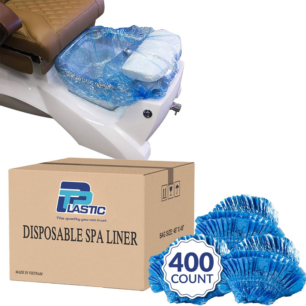400 Count Pedicure Liners Disposable – XL Blue Spa Pedicure Bowl Liners 48'' x 48'' x 9.5 Mic – Plastic Foot Spa Liners for Chair, Tub, Salon Use