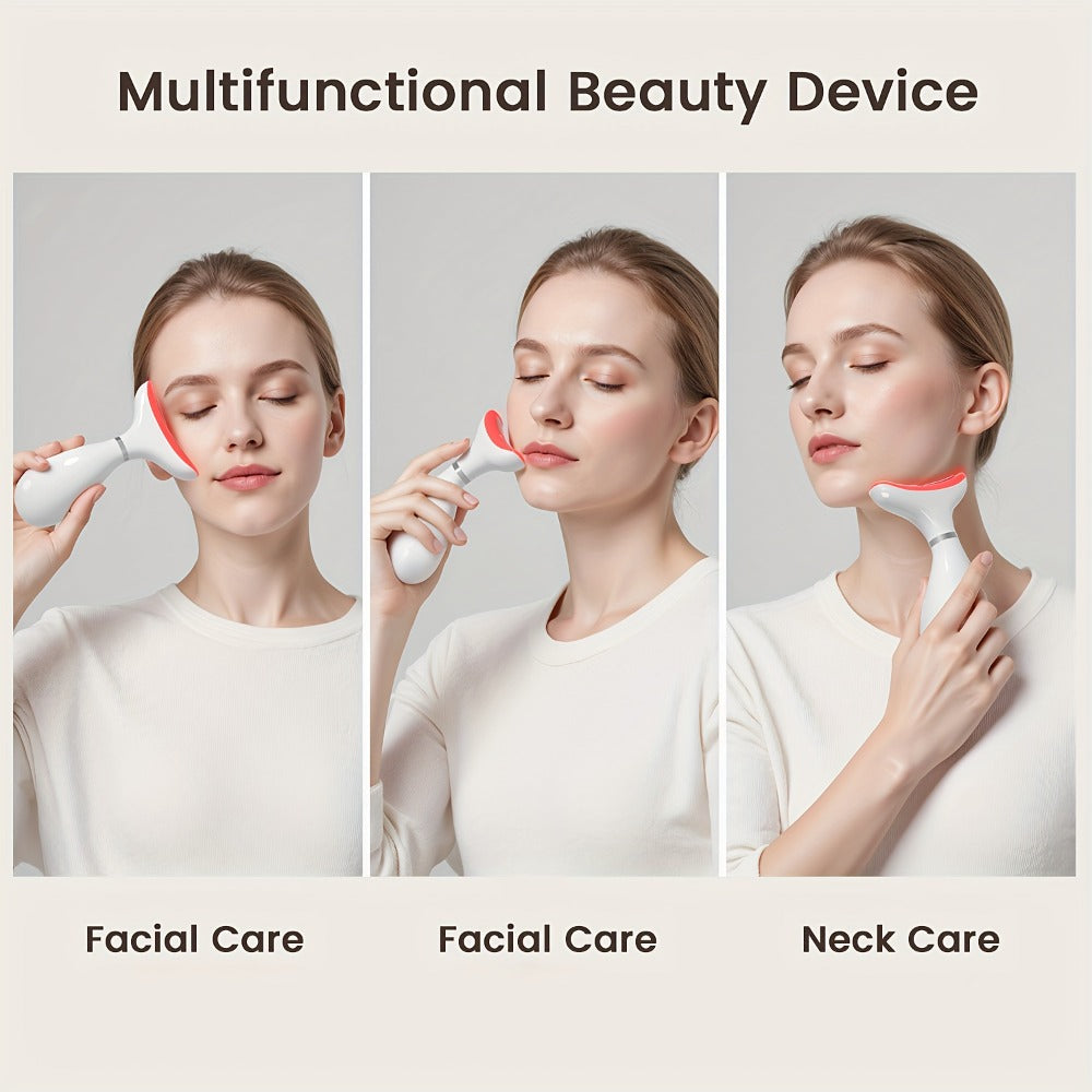 Upgraded 7-Color LED Vibrating Neck Device Beauty Gift, Neck And Facial Skin Massager, Portable USB Rechargeable Set, Electric Facial Massage Tool, Women'S Massager, Comfortable Skincare Product Suitable As A Gift For Women.