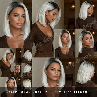 Bob Wig 4x1 U Part Lace Front Rose Net Cap - Middle Part Glueless Wig for Women Brown Highlights Milky White Black Pink 14 Inch