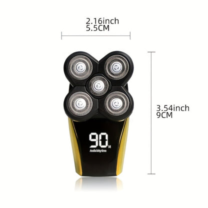 5-in-1 Electric Shaver Kit for Men — Wet/Dry Rotary Shaver, Bald Head, Beard, Nose & Ear Trimmer, Digital Display, Cordless with Travel Bag & Cleaning Brush