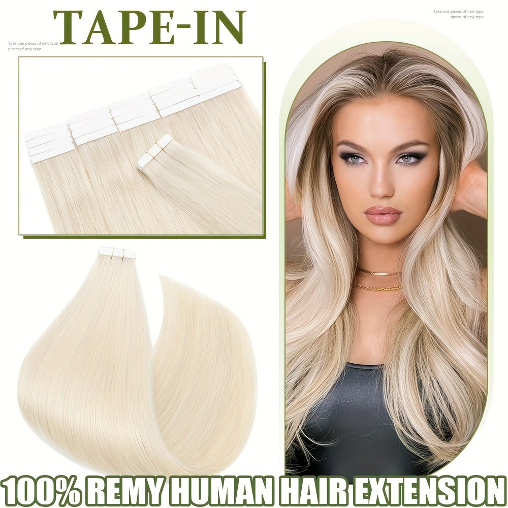 10pcs (10pcs Each) Brazilian Remy Human Hair Tape-In Extensions - Natural Straight Hair 12" 14" 16" 18" 20" 22" 24" Lengths, Invisible Tape-In Weft, 100% for Men &, Blonde/Brown/Blonde Ombre Highlights (Seamless Blending
