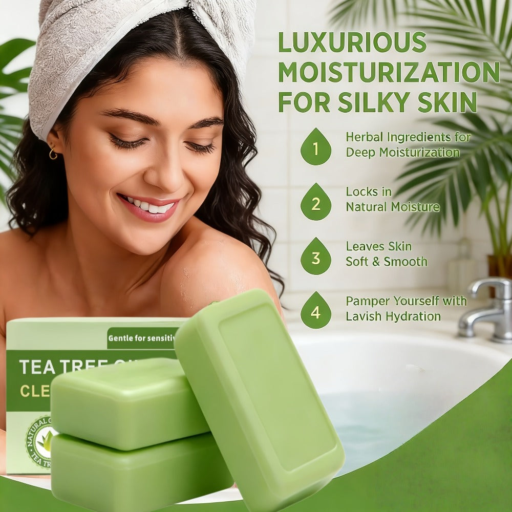 Tea Tree Soap 3 Pack Handmade Plant Essence Bar Soap - Deep Cleansing Antibacterial Pore Purifying Natural Fragrance Face Body Wash Soap for All Skin Types