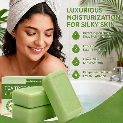 Tea Tree Soap 3 Pack Handmade Plant Essence Bar Soap - Deep Cleansing Antibacterial Pore Purifying Natural Fragrance Face Body Wash Soap for All Skin Types