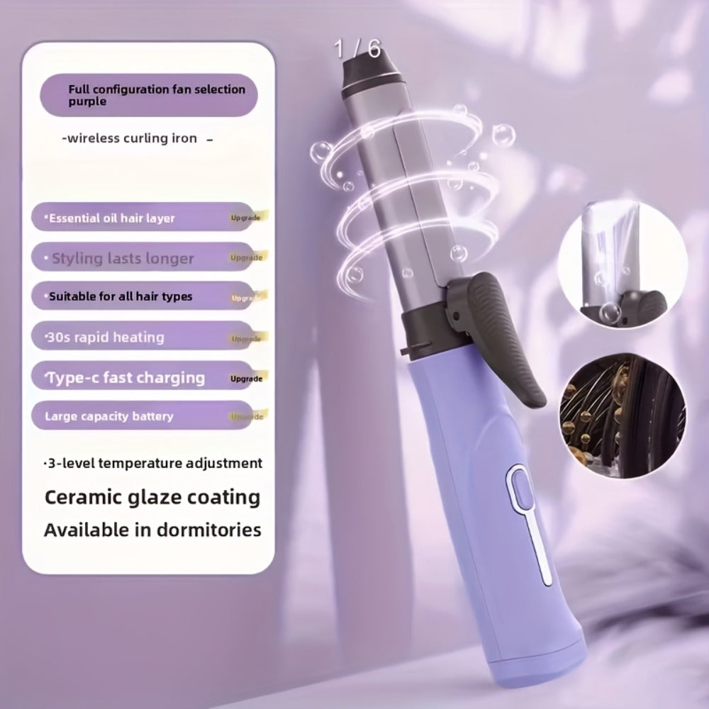 Portable Wireless Mini Hair Curling Iron Long Lasting Style Airy Bangs Big Wave Permanent Hairdressing Tools Additions for Students