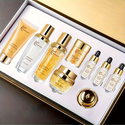 Collagen Skincare Set 9pcs Korean Facial Serum Moisturizer Cream Hyaluronic Acid Firming Hydrating Luxury Gift Box for All Skin Types