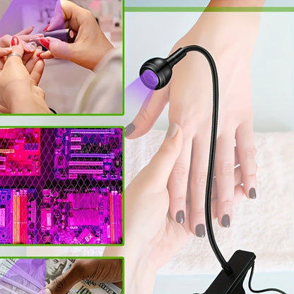 LED Nail Dryer Clip-On Hands-Free Flexible Metal Tube Multi-Color Lighting with 10pc Nail Glue Manicure Pedicure Tool Holiday Birthday Gift White Black