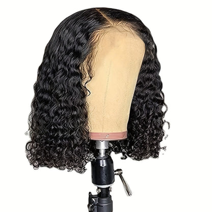 Water Wave Lace Front Wig Deep Curly Short Bob 14 Inch for Women 150% Density Rose Net Cap Adjustable Glueless Black Daily Cosplay Costume Party