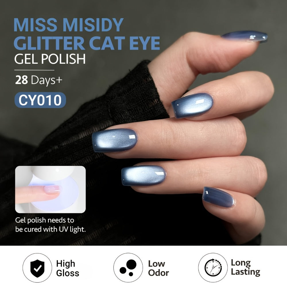 MISS MISIDY 0.54oz Jelly Blue Cat Eye Gel Nail Polish - Long-Lasting, Non-Scratch, Non-Scratch Formula for Natural Look, Easy Application, Perfect for Manicures & Pedicures, Manicure Essentials, Sleek Bottle Design, Highquality Formula