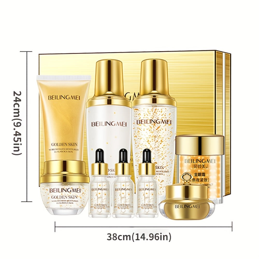9pcs Golden Luxury Skincare Set, Contains Niacinamide & Collagen for Moisturizing & Firming Face, Choice for Women's Daily Facial Care Premium Gift Kit, Birthday, Holiday Gifts