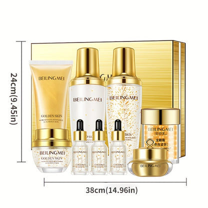 Skincare Gift Set 9pcs — Golden Luxury Kit with Niacinamide, Collagen & Hyaluronic Acid | Moisturizing & Firming Daily Facial Care for Women | Premium Birthday & Holiday Gift