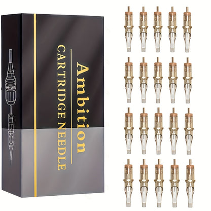 Tattoo Cartridge Needles 20pcs by Ambition – RL RS RM Sizes for Tattoo PMU & SMP | Disposable Sterilized Cartridges with Safety Membrane for Tattoo Machines