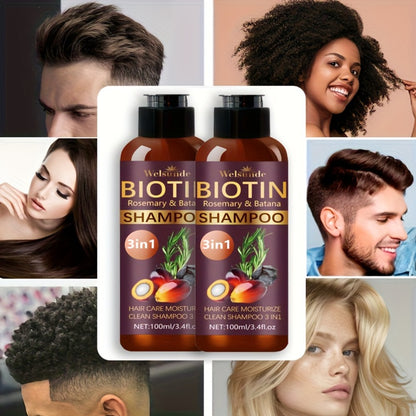Biotin Rosemary Shampoo with Batana Oil 2PCS 3-in-1 - Deep Moisture, Damaged Hair Repair & Scalp Revitalizer, Mild Cleansing Natural Hair Care Formula, 100ml x2