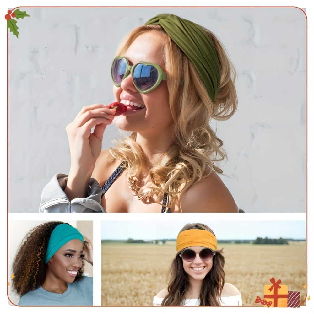 Stretchy Headbands 20pcs Bulk Soft Sweat-Wicking Sports Turban Bandanas for Women Men Non-Slip Elastic Knot Hair Wraps Breathable Solid Colors for Yoga Running Gym Workout Daily Fashion